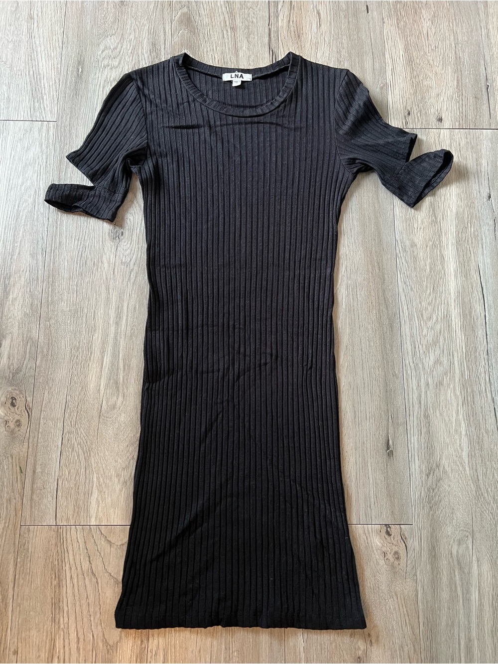 LNA Black Ribbed Midi Bodycon Dress